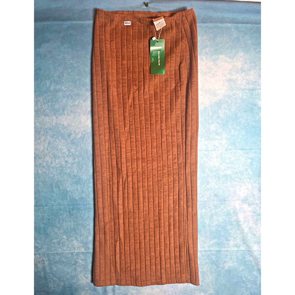 SHEIN Brown Ribbed Knit Midi Pencil Skirt Pull On High Rise Stretch XS
